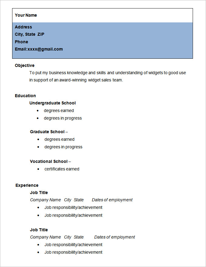 Simple Course Cv Sample Simple Resume Template - 47+ Free Samples, Examples, Format Download