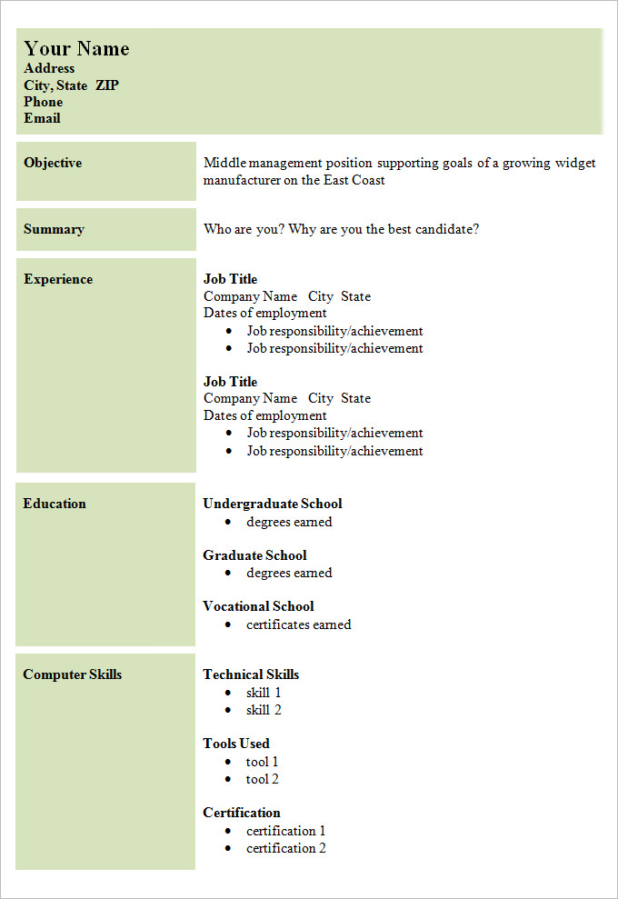 simple management resume cv template