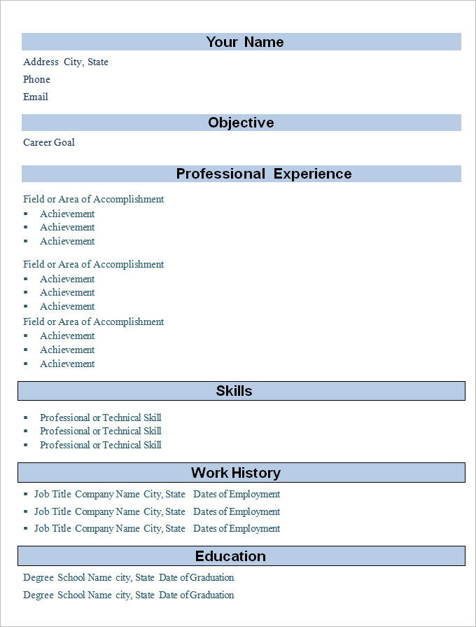 simple professional experience cv resume template