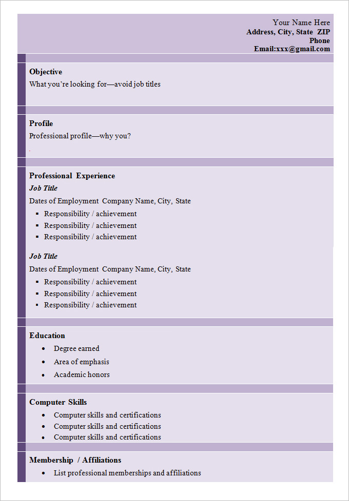 Simple Resume Template - 47+ Free Samples, Examples, Format Download