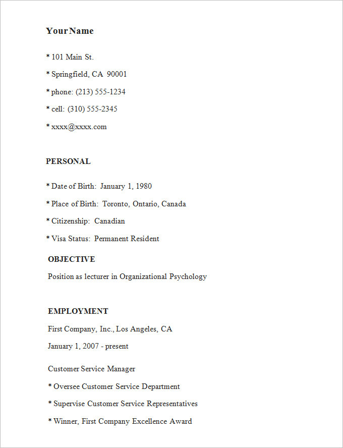 free simple resume templates with photo