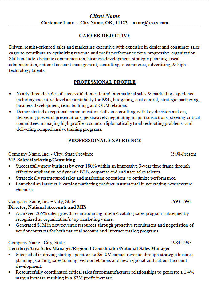 simple sales resume cv template