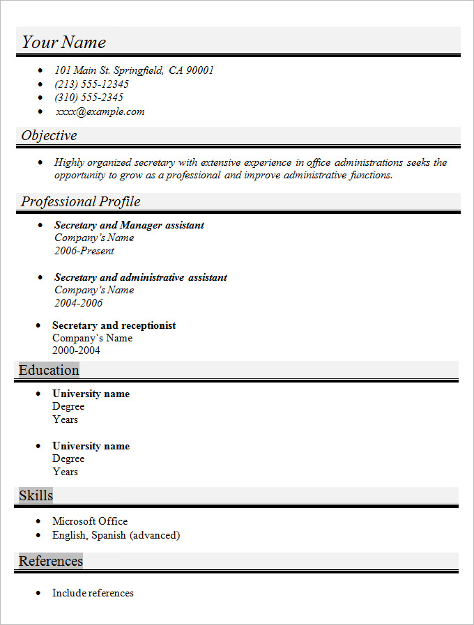 Simple Resume Template - 47+ Free Samples, Examples, Format Download
