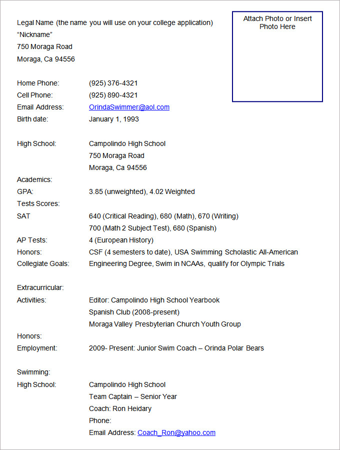 Sports Resume Format Template