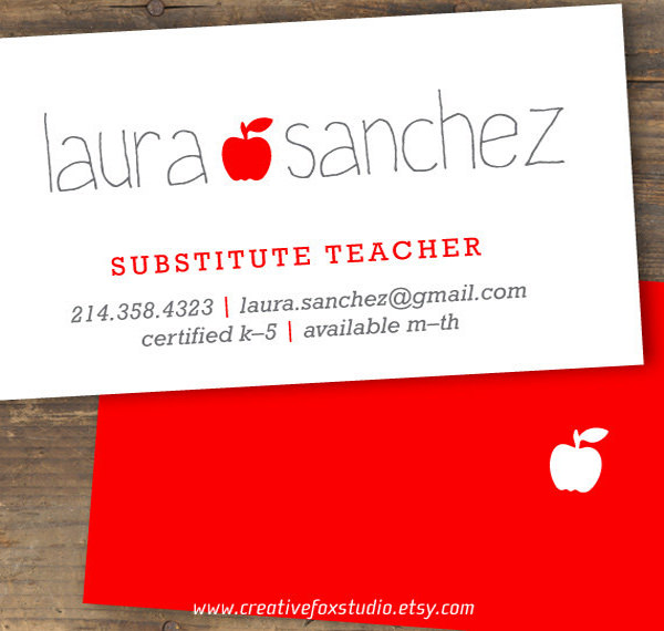 teacher or substitute business card