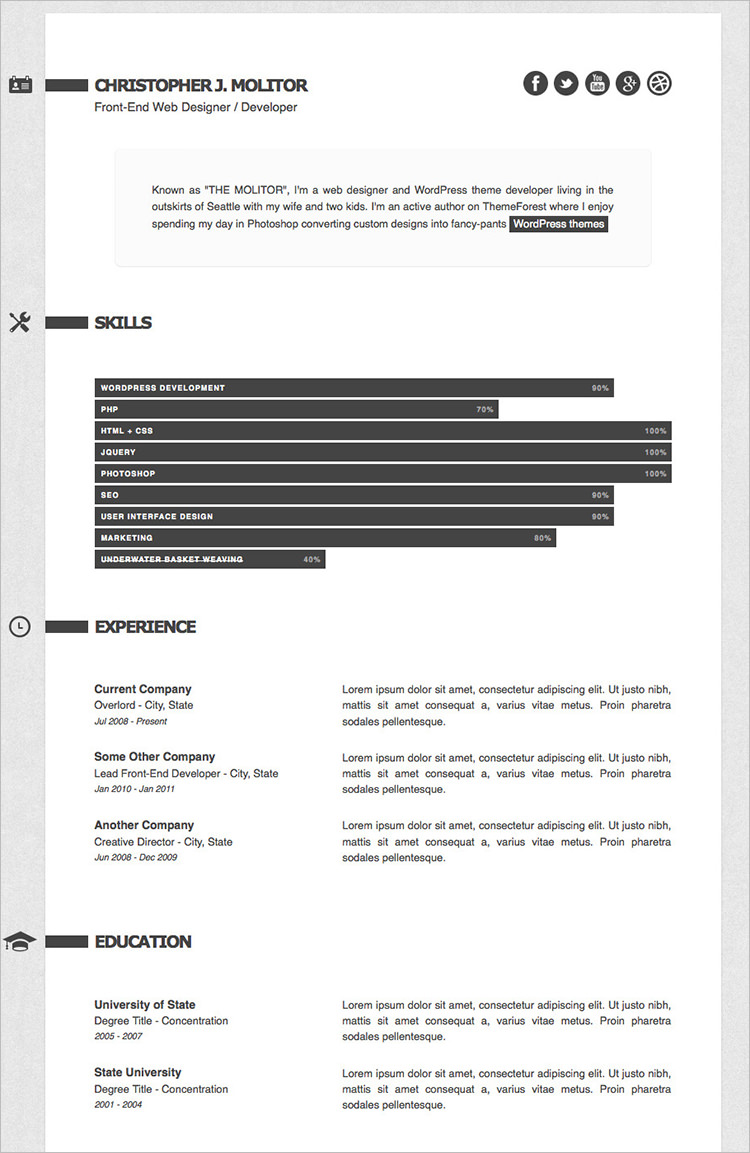 html5 resume template code