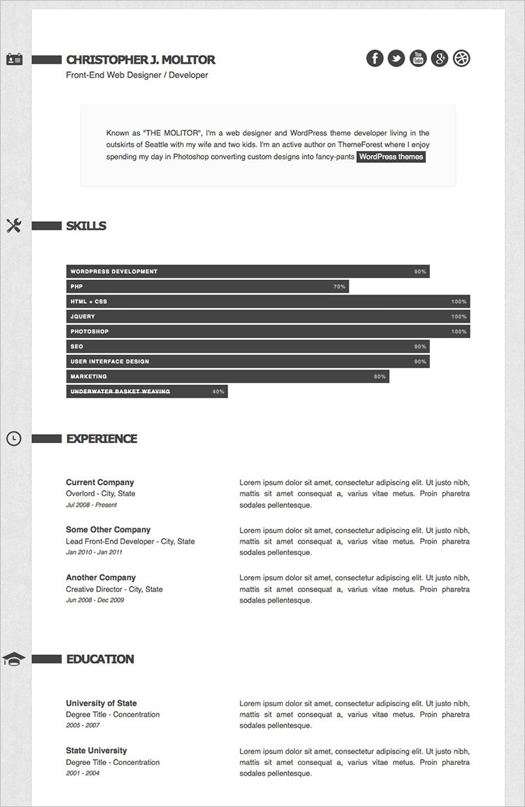 milestone html5 resume template