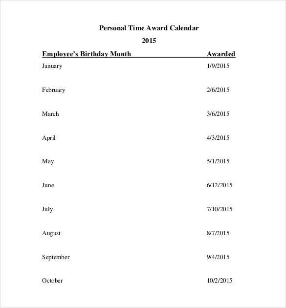 free employee birthday calendar template