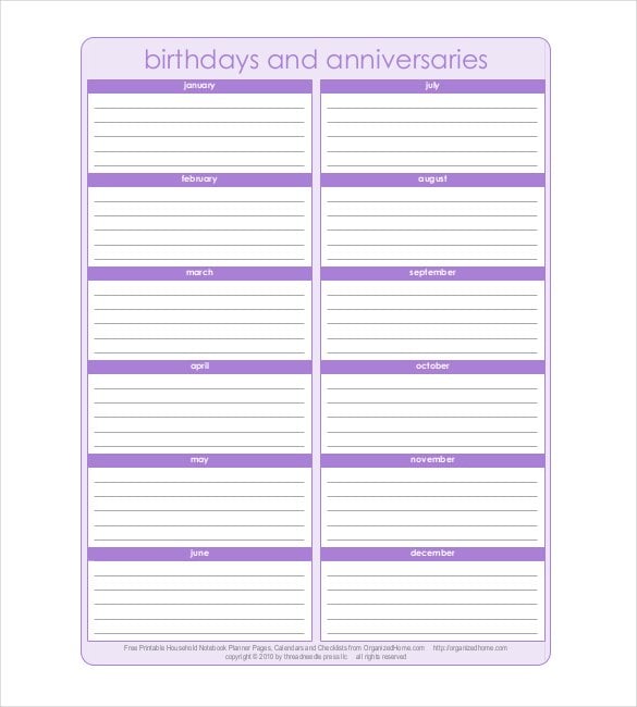 birthday and anniversary calendar template1
