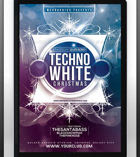 techno white christmas flyer template cs5 photoshop