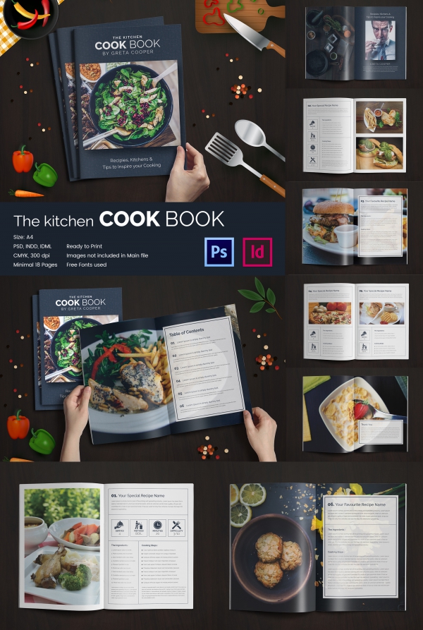 Kitchen Cookbook Recipe Book Template - Design Cuts