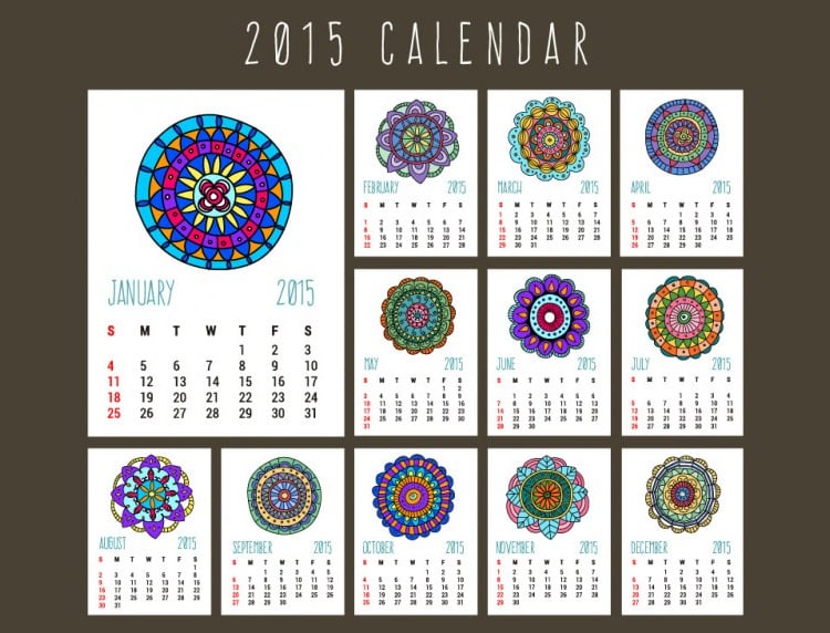 2015 calendar with abstract ornaments
