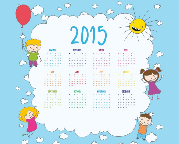 2015 calendar of happy kids drawing