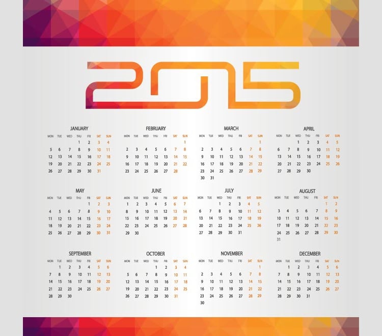abstract mosaic pattern background 2015 vector calendar template