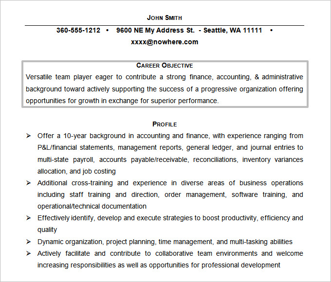 objective statement for resume finance