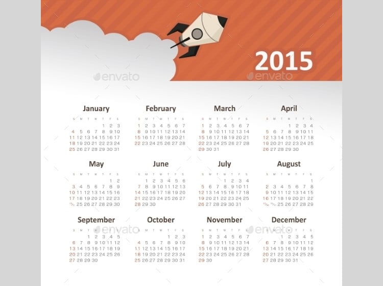 calendar 2015 year with rocket