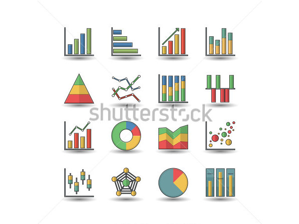 flat color style chart and graph icons set