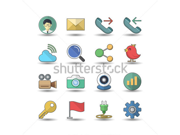 flat color style office business icons set
