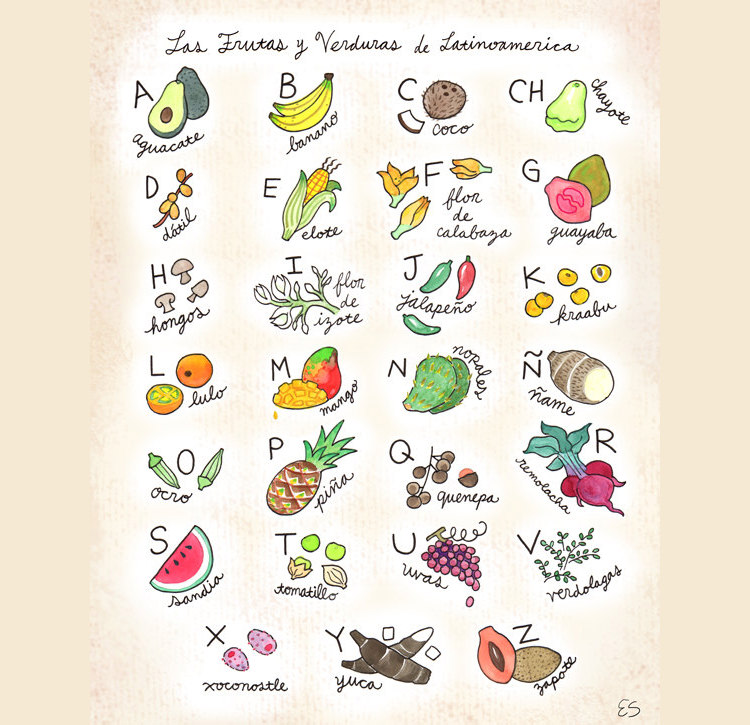 fruits and vegetables of latin america spanish alphabet poster