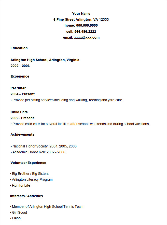 Simple resume format for students