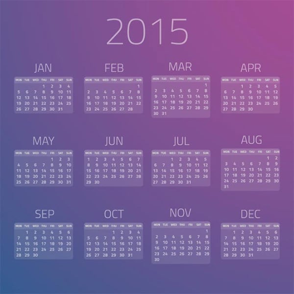 glossy effect monthly block 2015 vector calendar