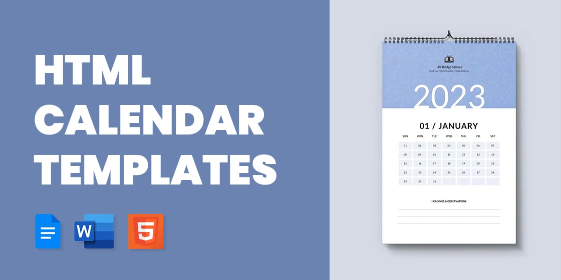 html calendar templates