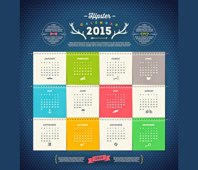 hipster calendar 2015 vector graphics
