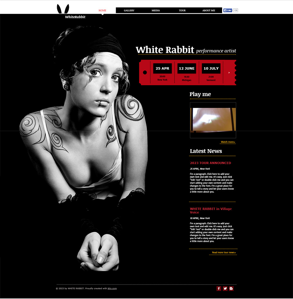 performance artist website template wix