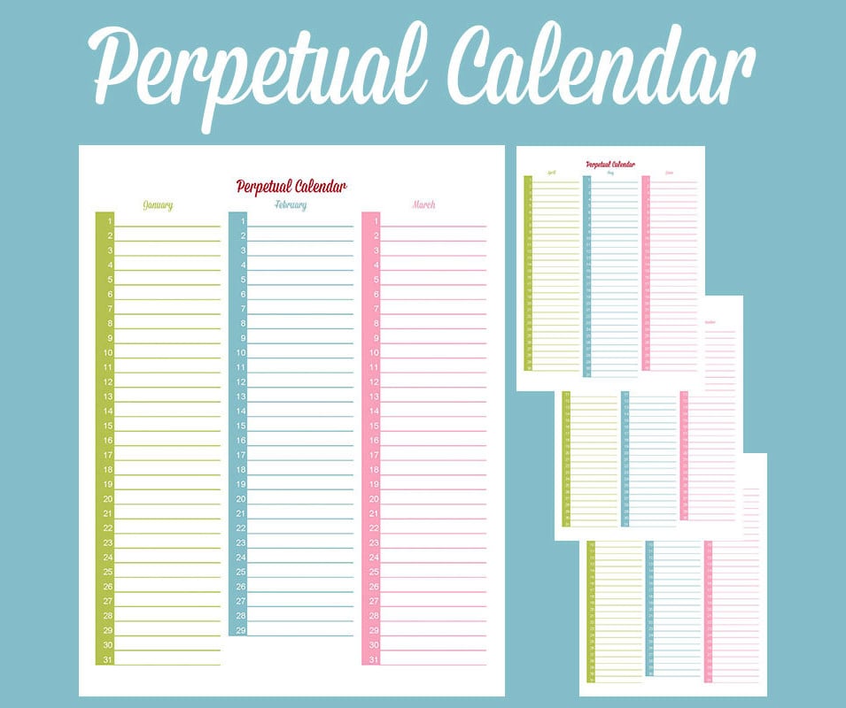 perpetual calendar editable printable