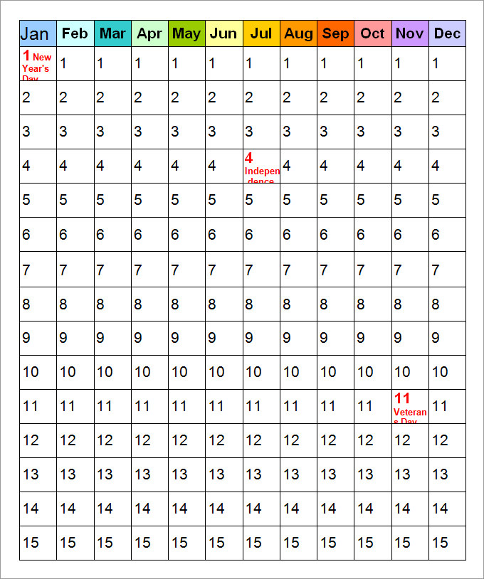 perpetual calendar on 1 page