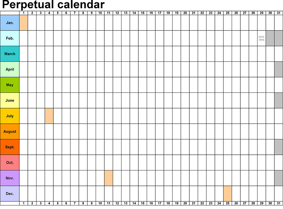Perpetual Calendar Calendar Template