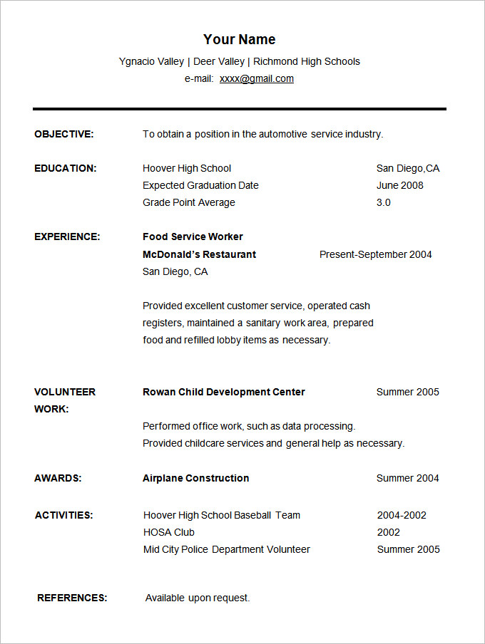 sample high school student resume cv templa