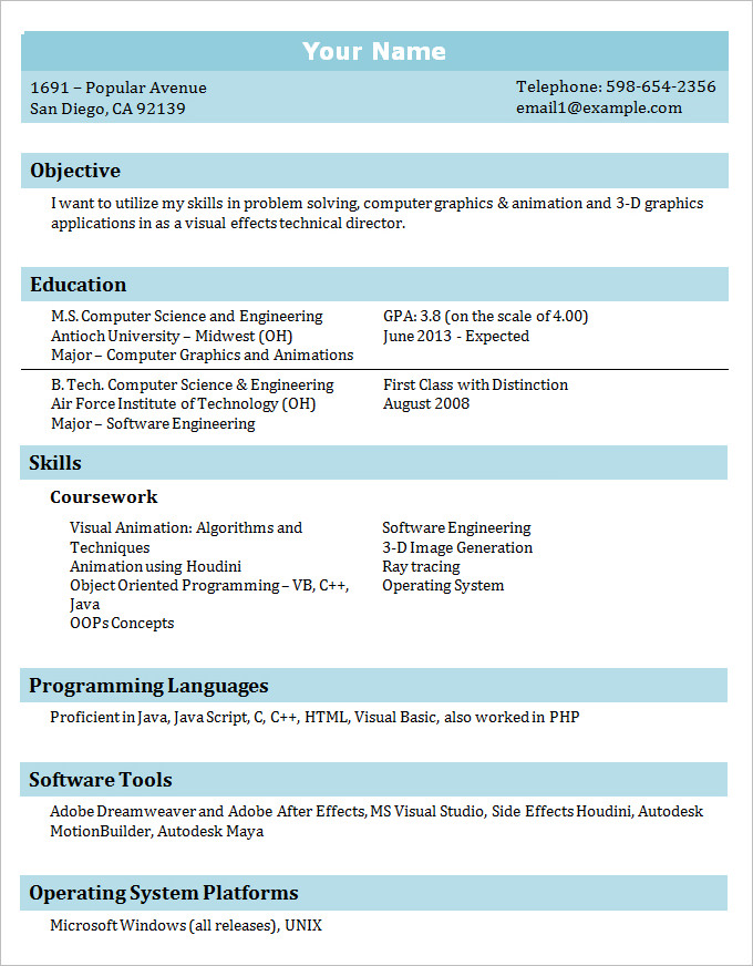 free professional resume templates fro students