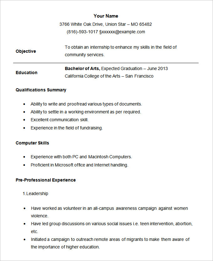 microsoft word internship resume template