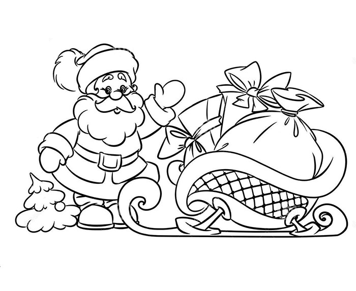 santa with gifts funny coloring page