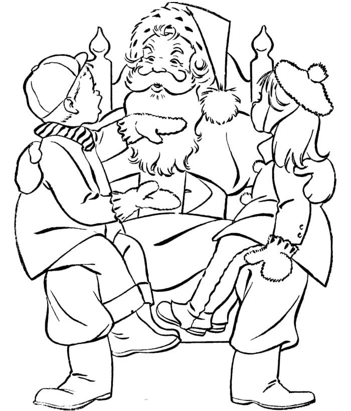 santa with kids coloring page