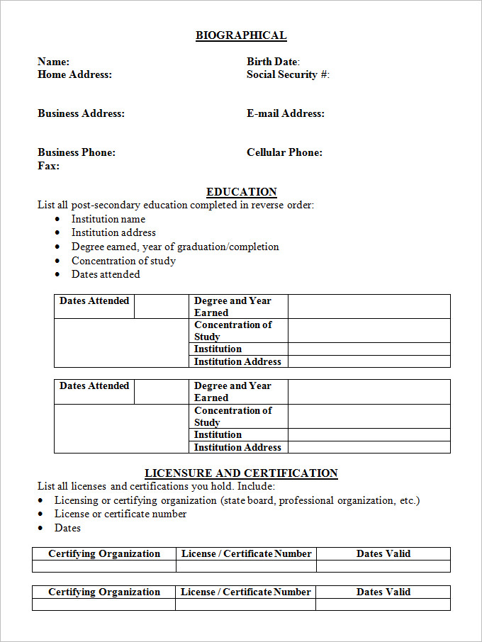 student cv template tabular form