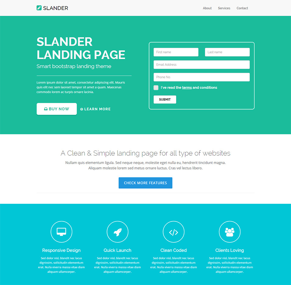 slander responsive bootstrap html5 landing page