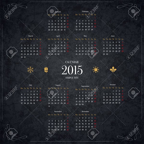 vector 2015 calendar template