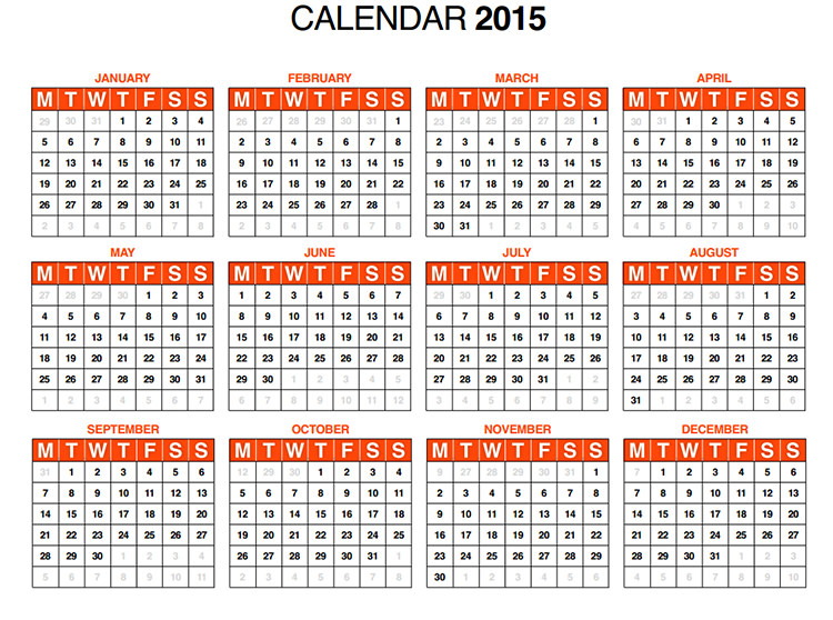 a free 2015 calendar on a landscape