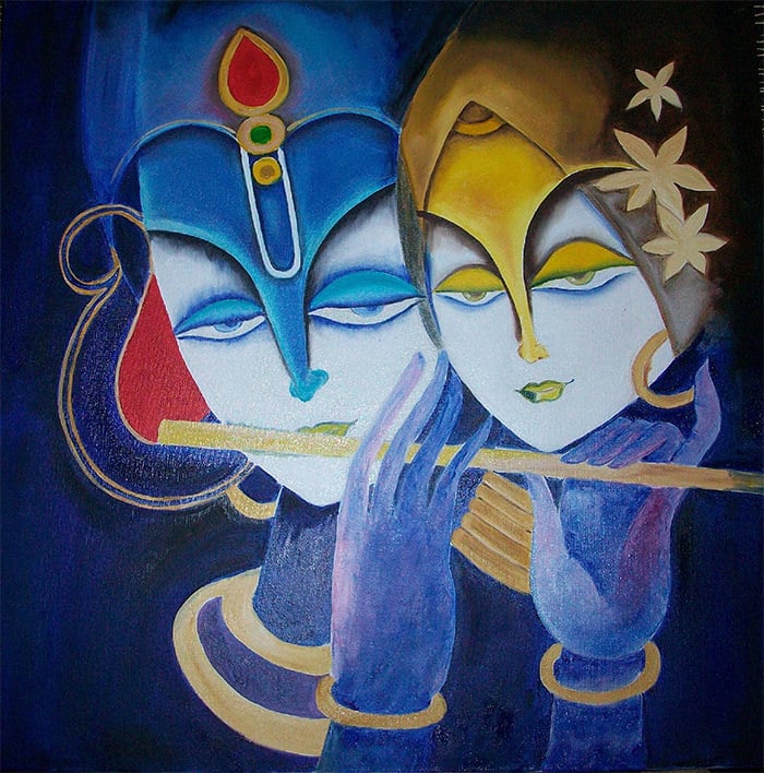 acrylic canvas painting of krishna radha