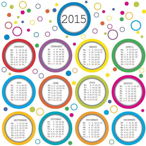 colorful circle monthly frame 2015 new year