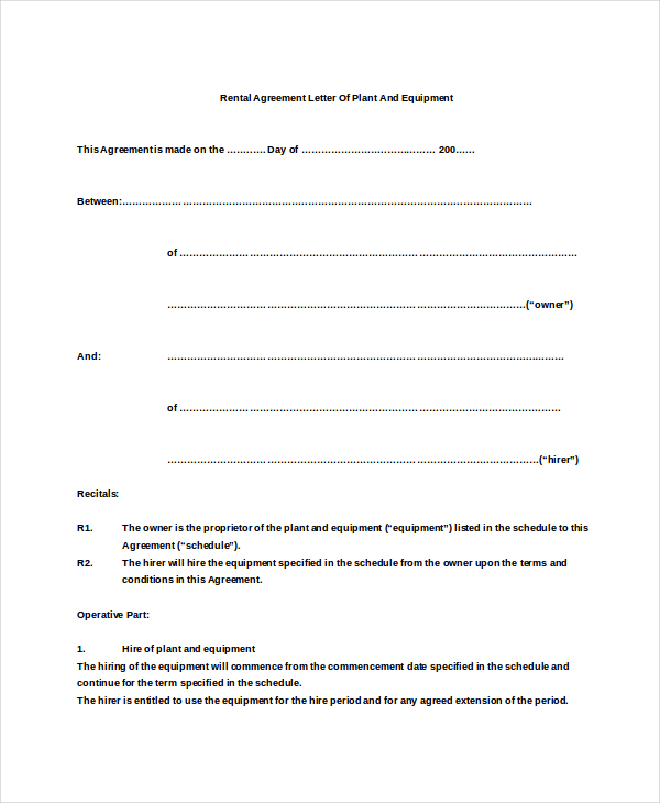 10 Rental Agreement Letter DOC PDF