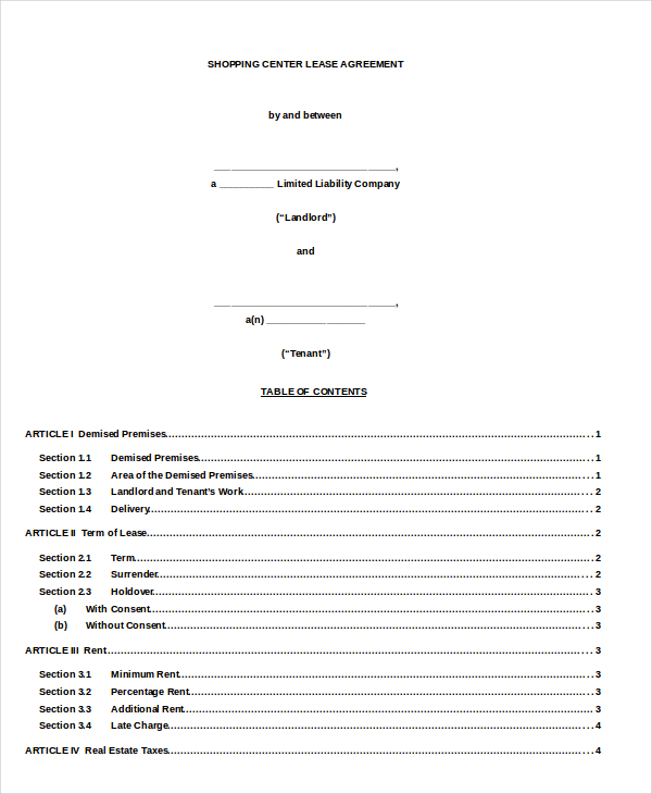 shopping mall lease agreement doc format download for free
