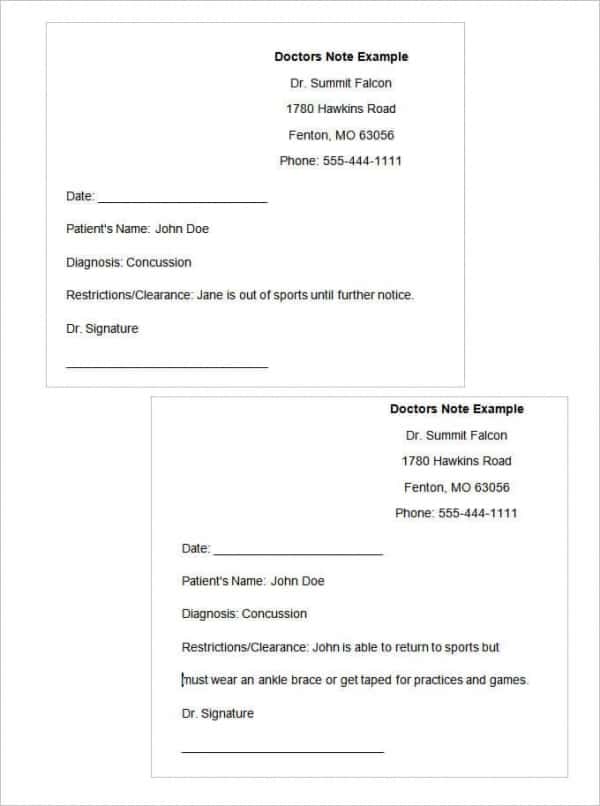 Doctors Note For Surgery Template