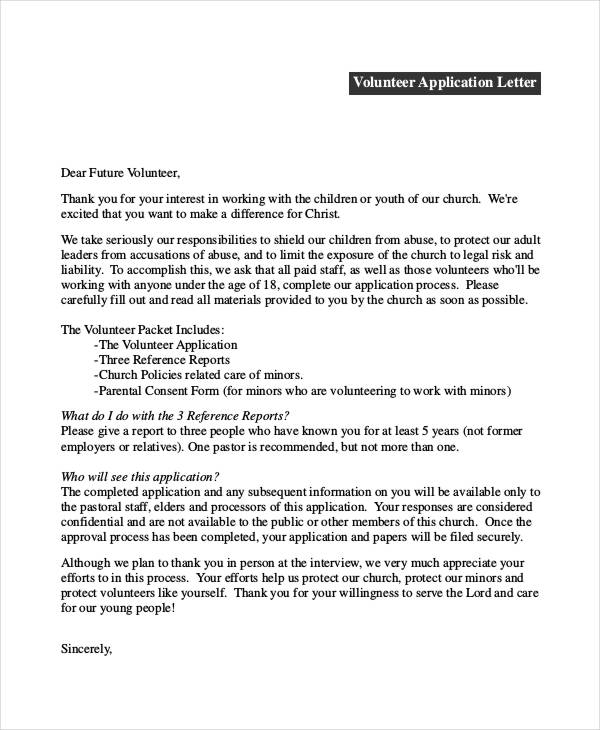 application letter for volunteer work