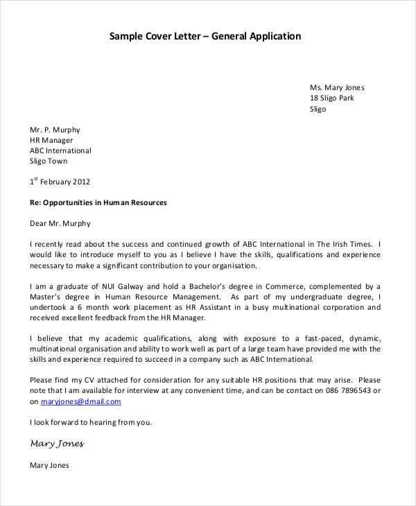 application letter to a company for any position