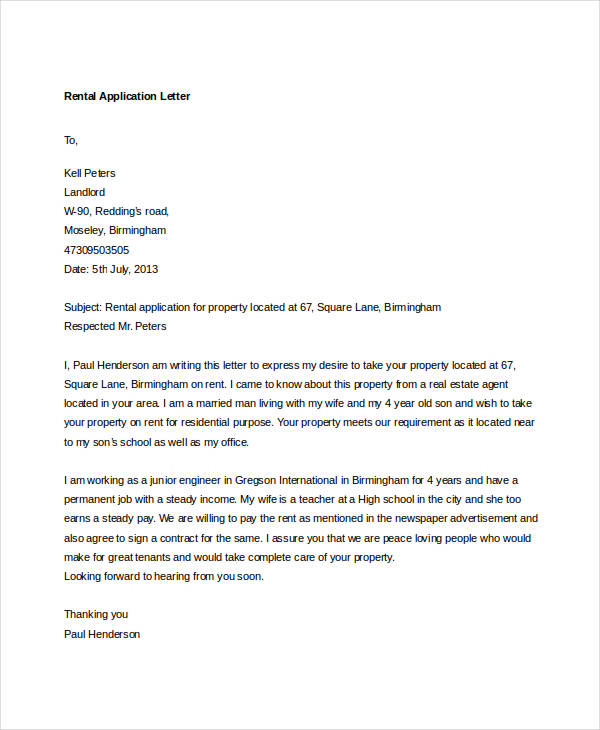 application letter for renting a shop