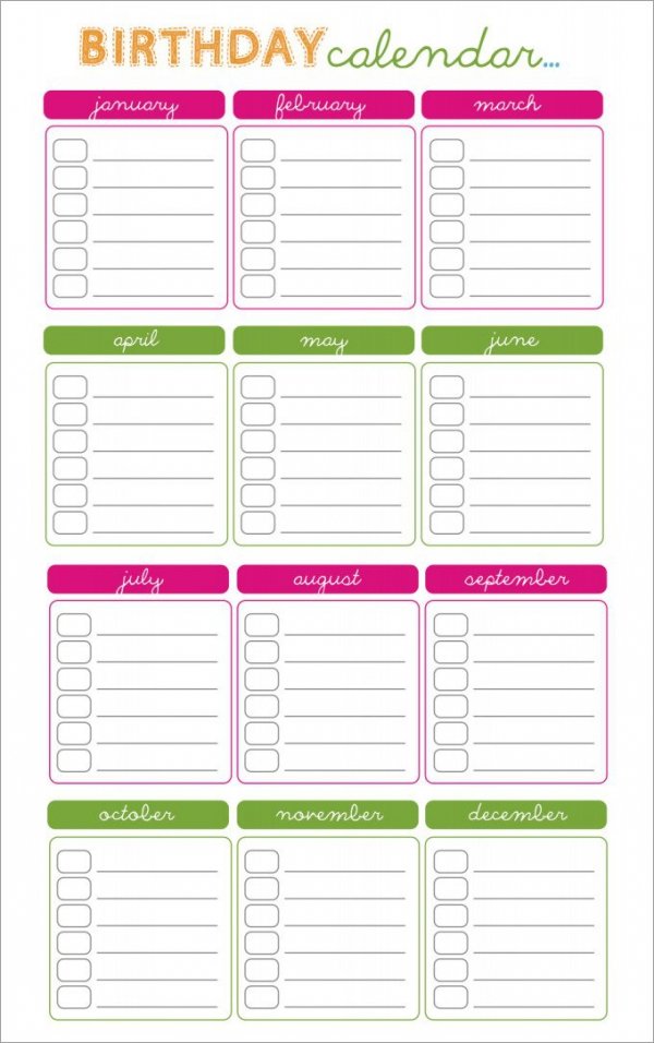 free birthday calendar template