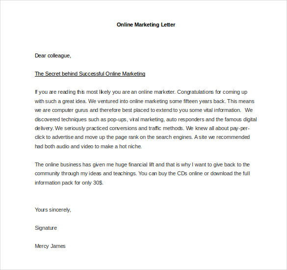 sample online marketing letter